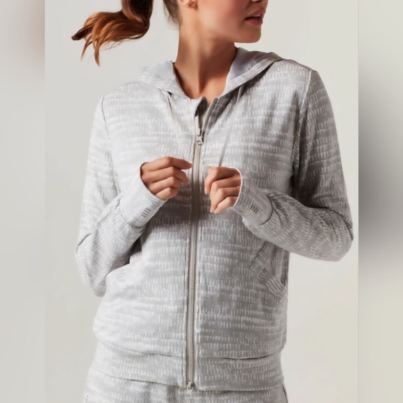 Blanc Noir Luxe Zip Front Hoodie Emilia Print Jacket Thumb Holes Size XS Fall - Picture 1 of 14